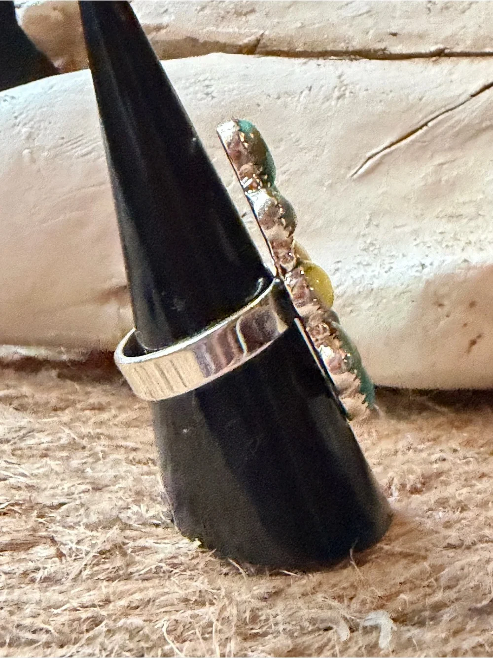 Turquoise and Palomino  Stone Flower Sterling Silver Ring - Stamped 925